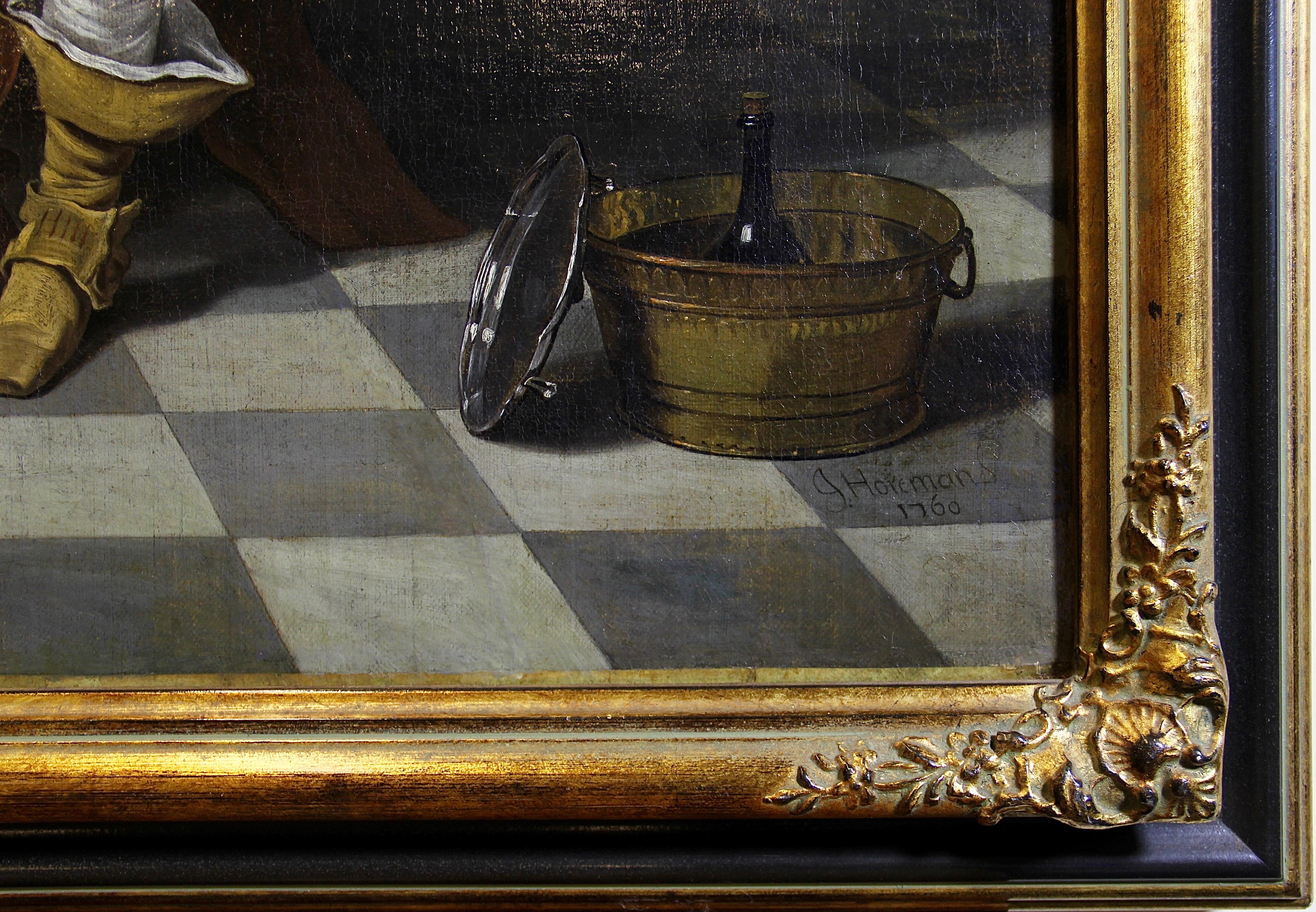 1760 flämisches Barock-Ölgemälde. Romantische Szene. Signiert und datiert. im Angebot 3
