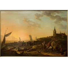 Antique 17th Century Large Dutch Old Master Oil on Panel Landscape Painting