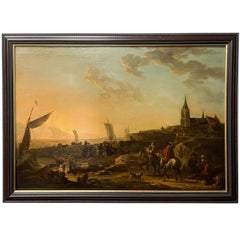 Antique 17th Century Large Dutch Old Master Oil on Panel Landscape Painting