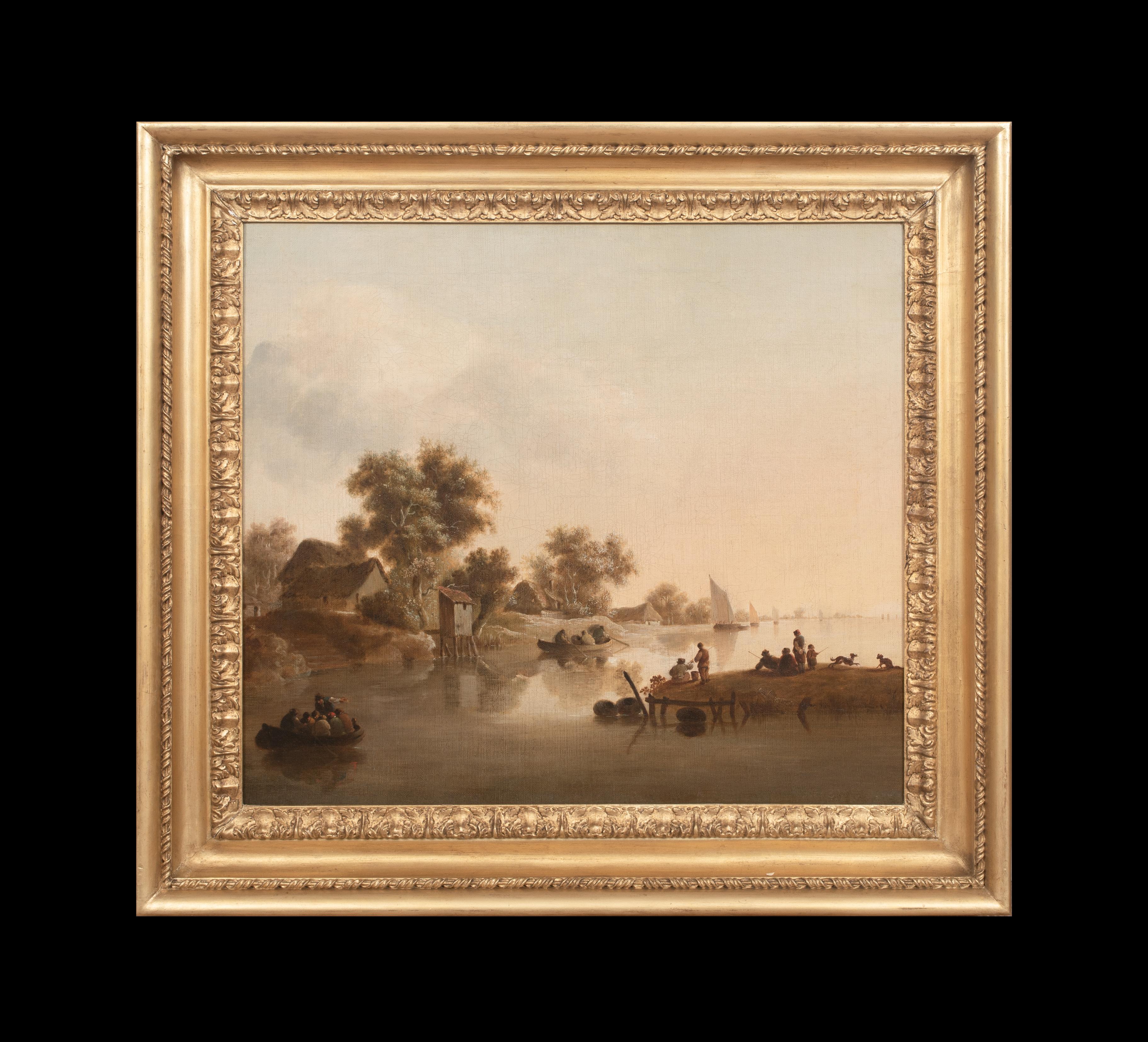 Flussboot-Landschaft, 17. Jahrhundert  Jan Jozefsz VAN GOYEN (1596-1656) – Painting von Jan Josefsz Van Goyen