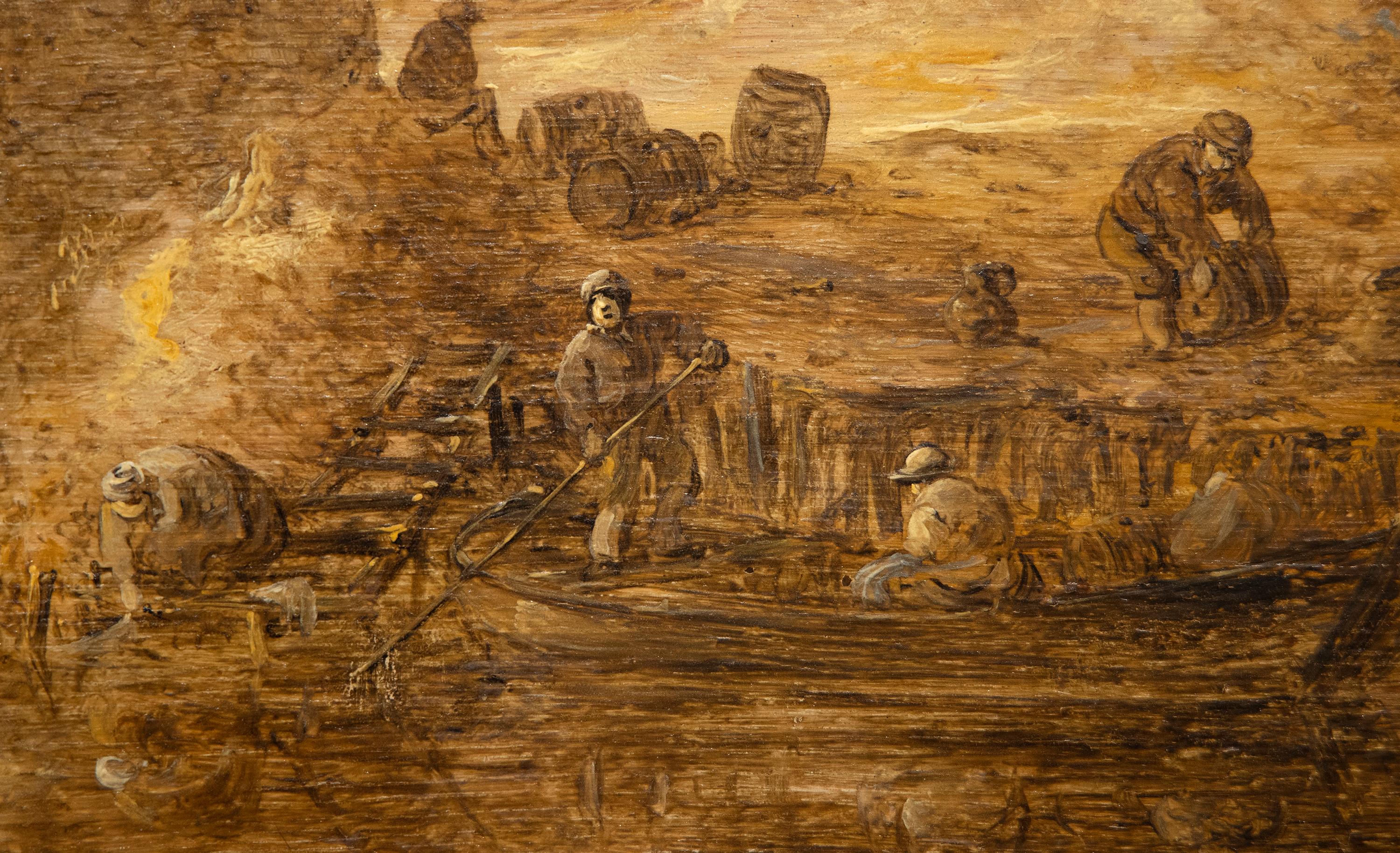 Paesaggio fluviale con mulino a vento e cappella - Painting Antichi maestri di Jan Josefsz Van Goyen