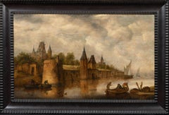 River Landscape mit Figuren in Booten, 17. Jahrhundert 