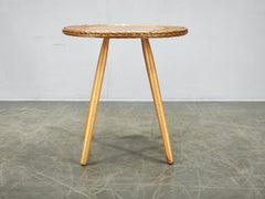 Jan Kalous Rattan and Beech Side Table, Czechoslovakia, 1970s