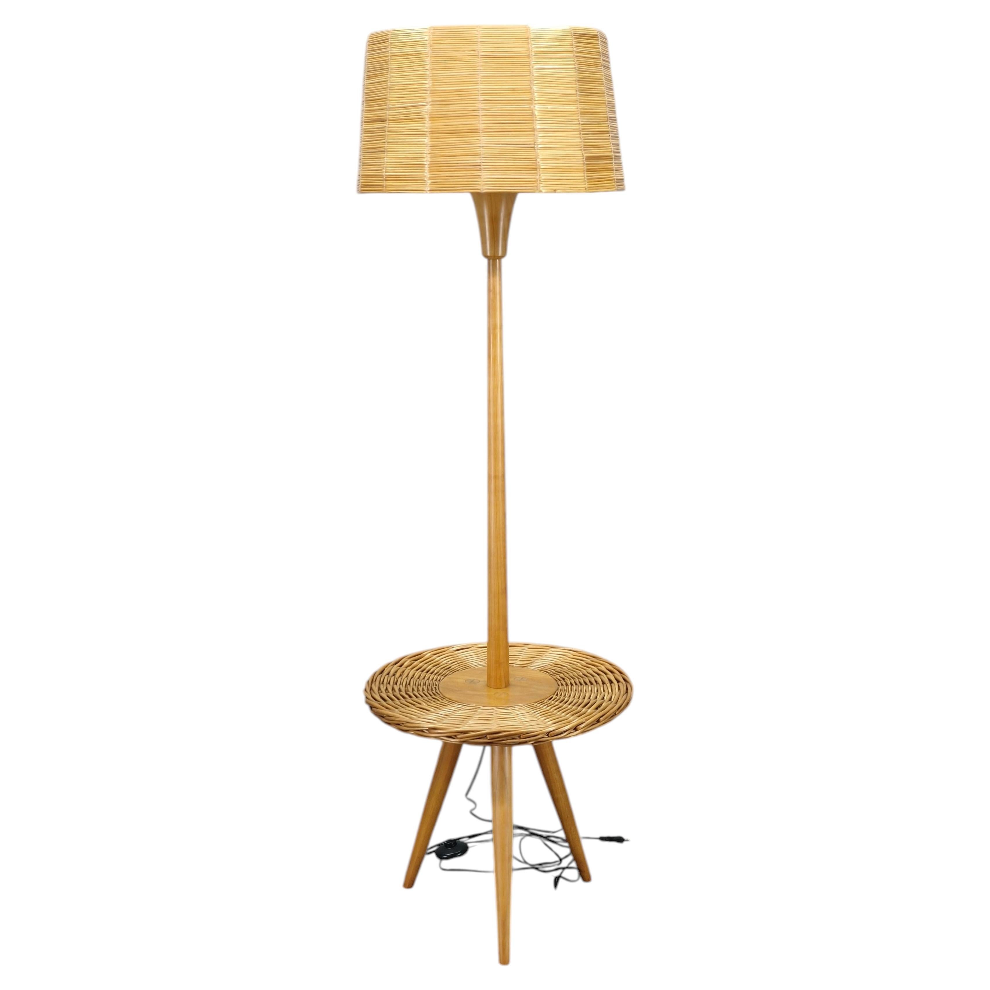 Jan Kalous ULUV Rattan Floor Lamp, Czechoslovakia 1960s