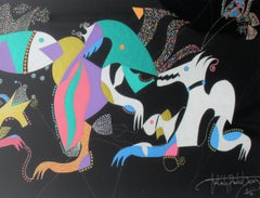 Bay of grey cuttlefish - XXI century, Mixed media, Abstract print, Colorful