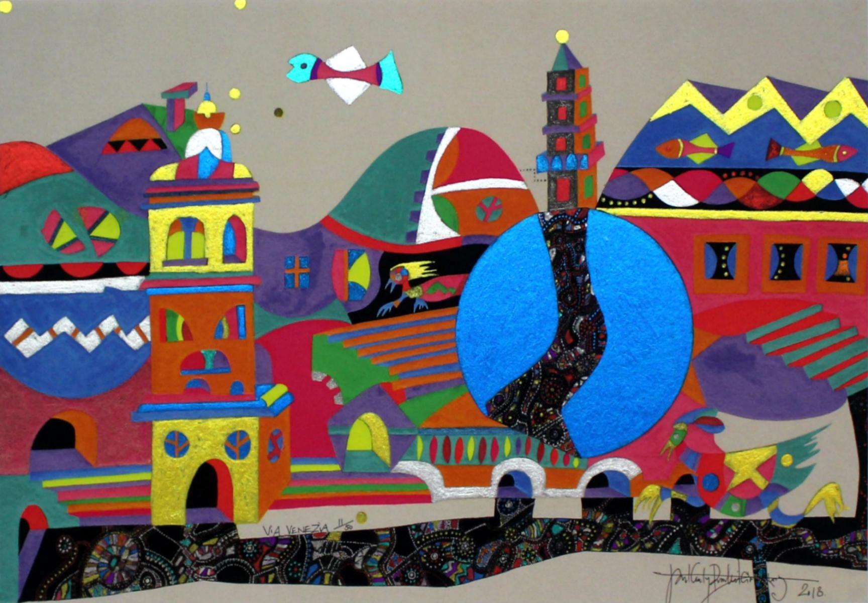 Jan Kanty Pawluśkiewicz Abstract Print - Via Venezia - XXI century, Mixed media, Abstract print, Colorful, Glittery