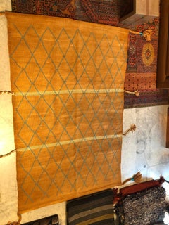 Carmel and Blue Hand-Knotted Moroccan Wool Flat-Weave Rug:  Haik 3, Jan Kath