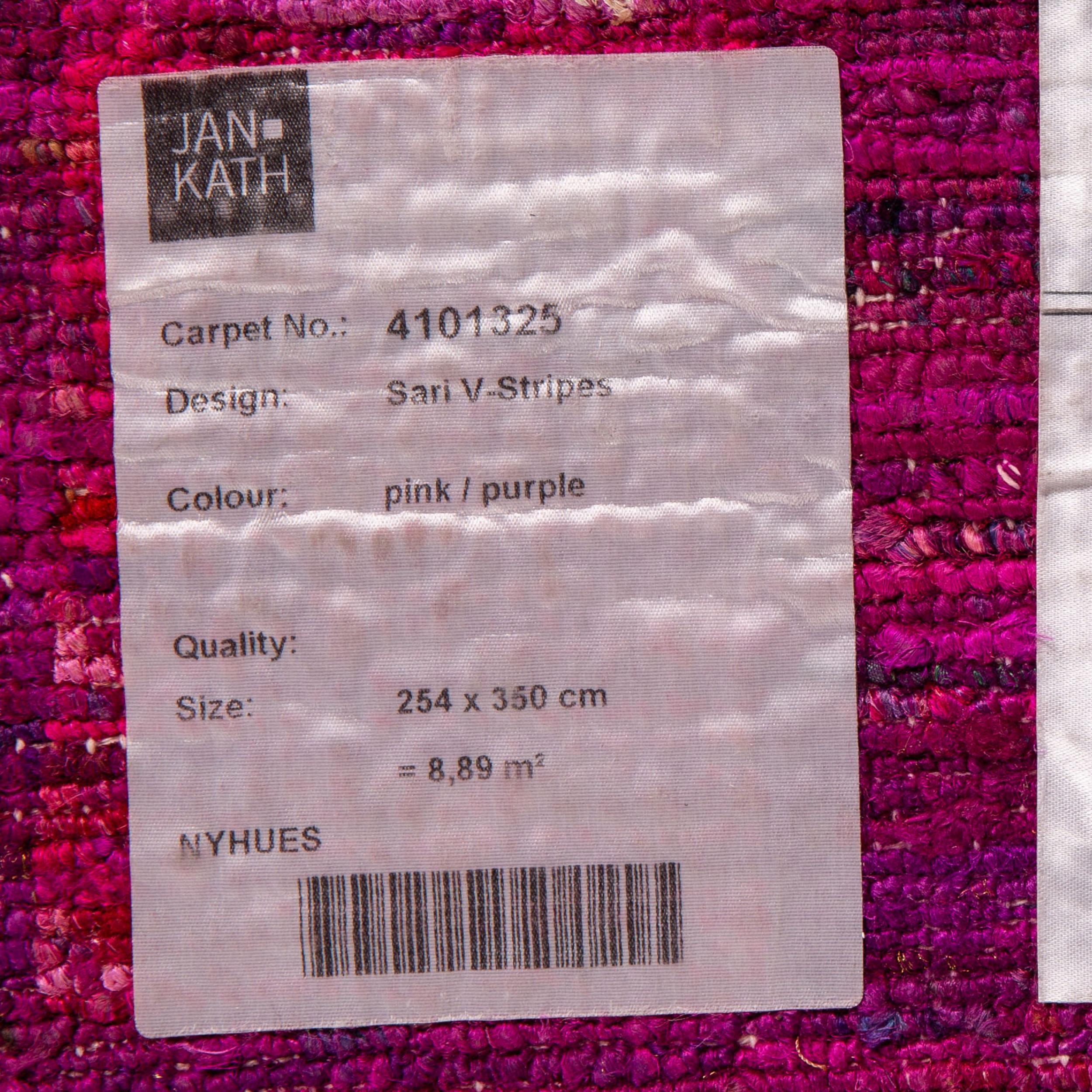 European Jan Kath Sari V-Stripes Silk Carpet Silk Pink For Sale