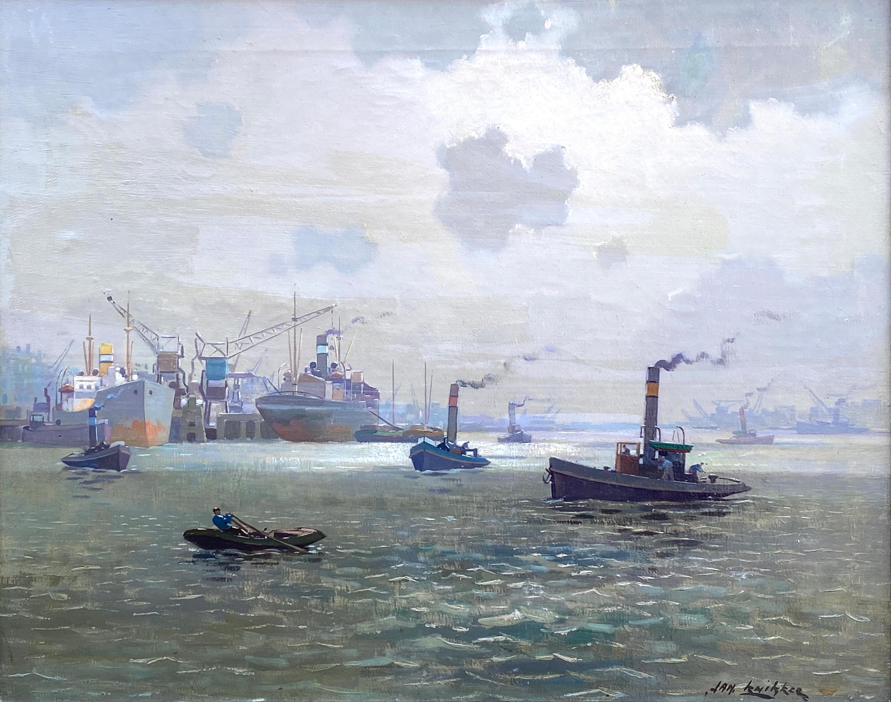 Dutch Harbor - Post-impressionnisme Painting par Jan Knikker Jr.
