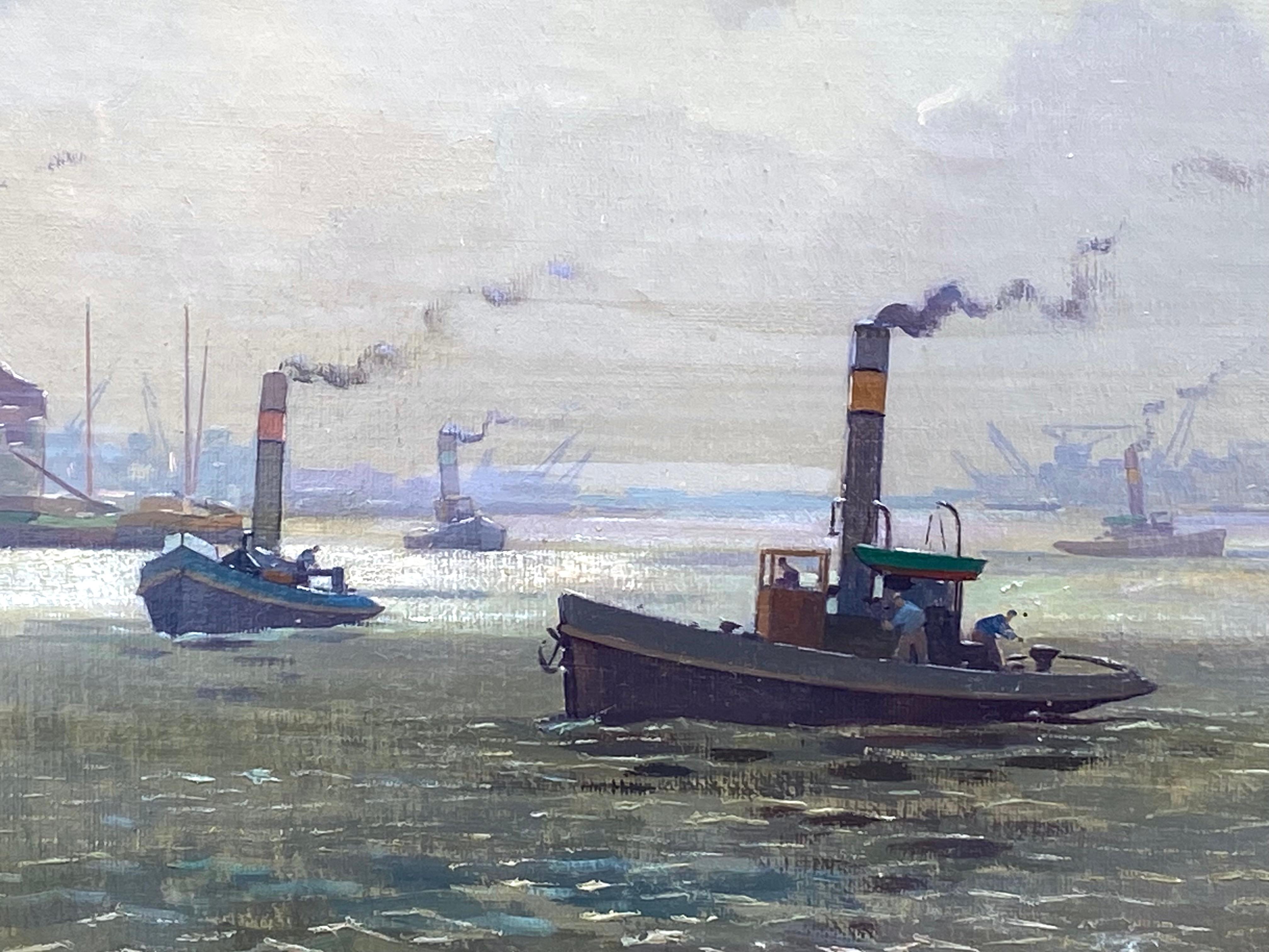

This wonderful seaport painting is by Jan Simon Knikker Jr. (Dutch, 1911–1990). Knikker was a prolific painter of the Hague school. Judging by the subject and age of the canvas this wonderful depiction of an industrial dutch port is from the