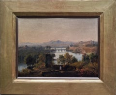 Dutch Painting Jan KOBELL Classical Landscape ruins river bridge 19th