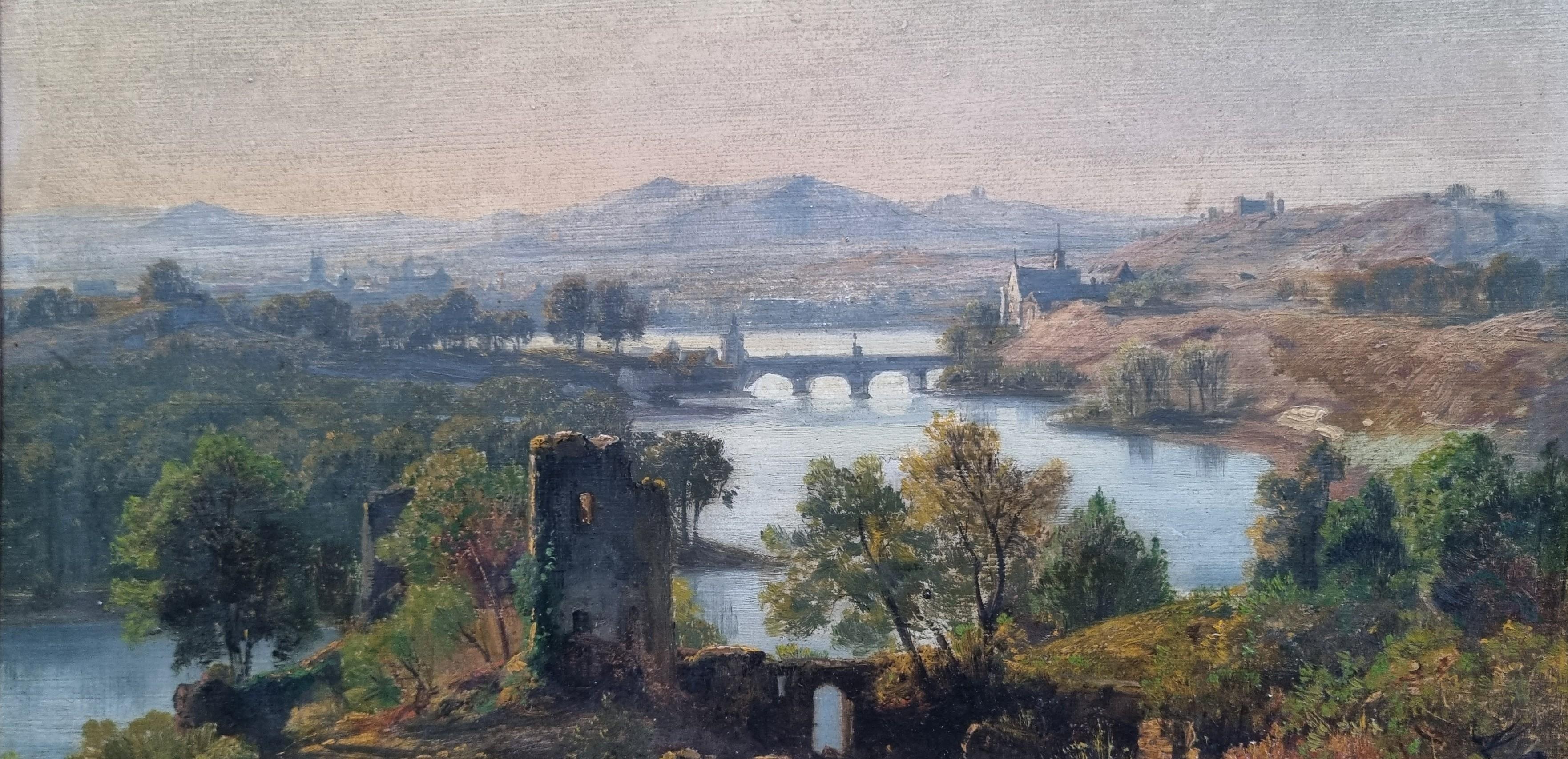 Dutch Painting Jan KOBELL Classical Landscape ruins river bridge 19th 3