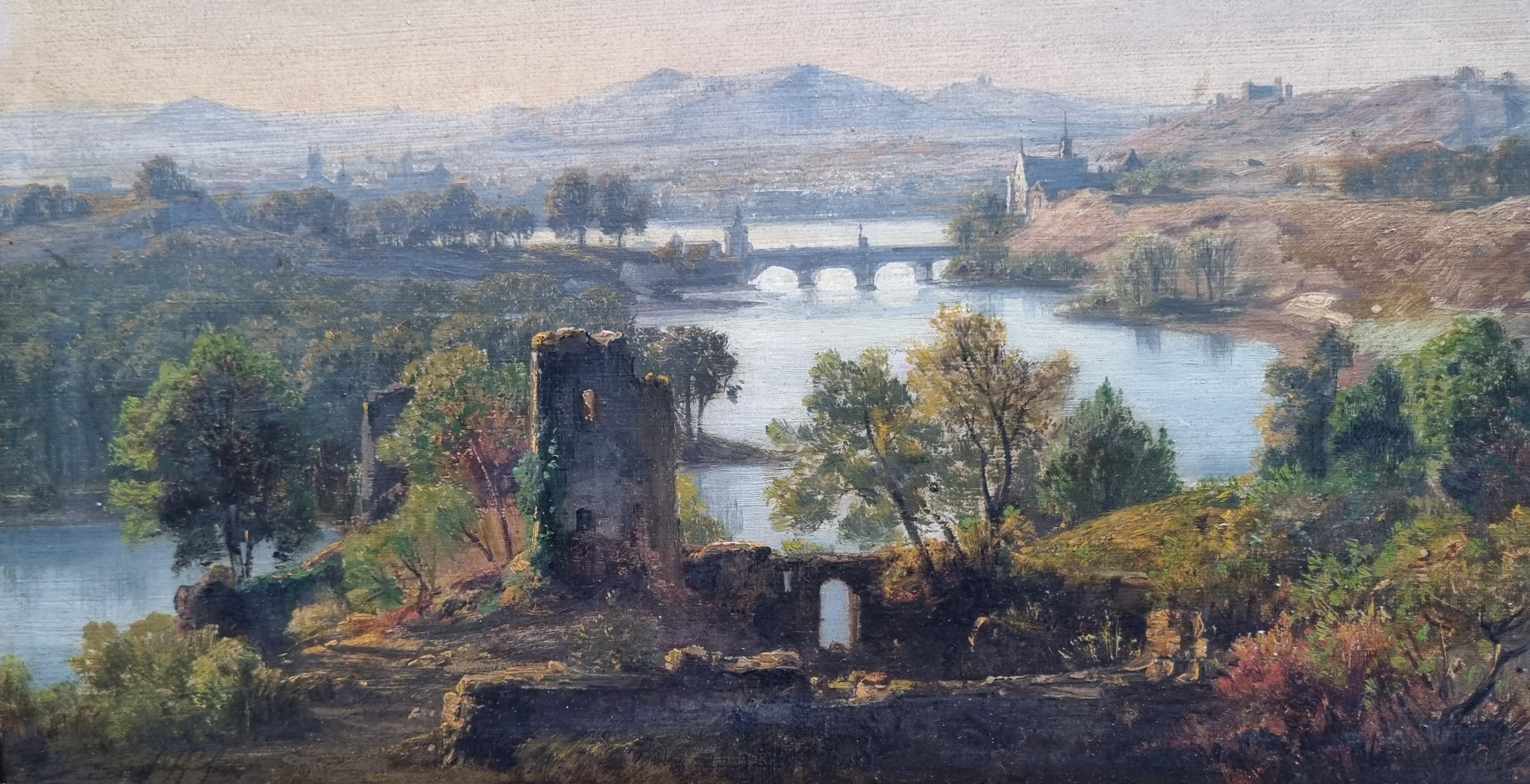 Dutch Painting Jan KOBELL Classical Landscape ruins river bridge 19th 4
