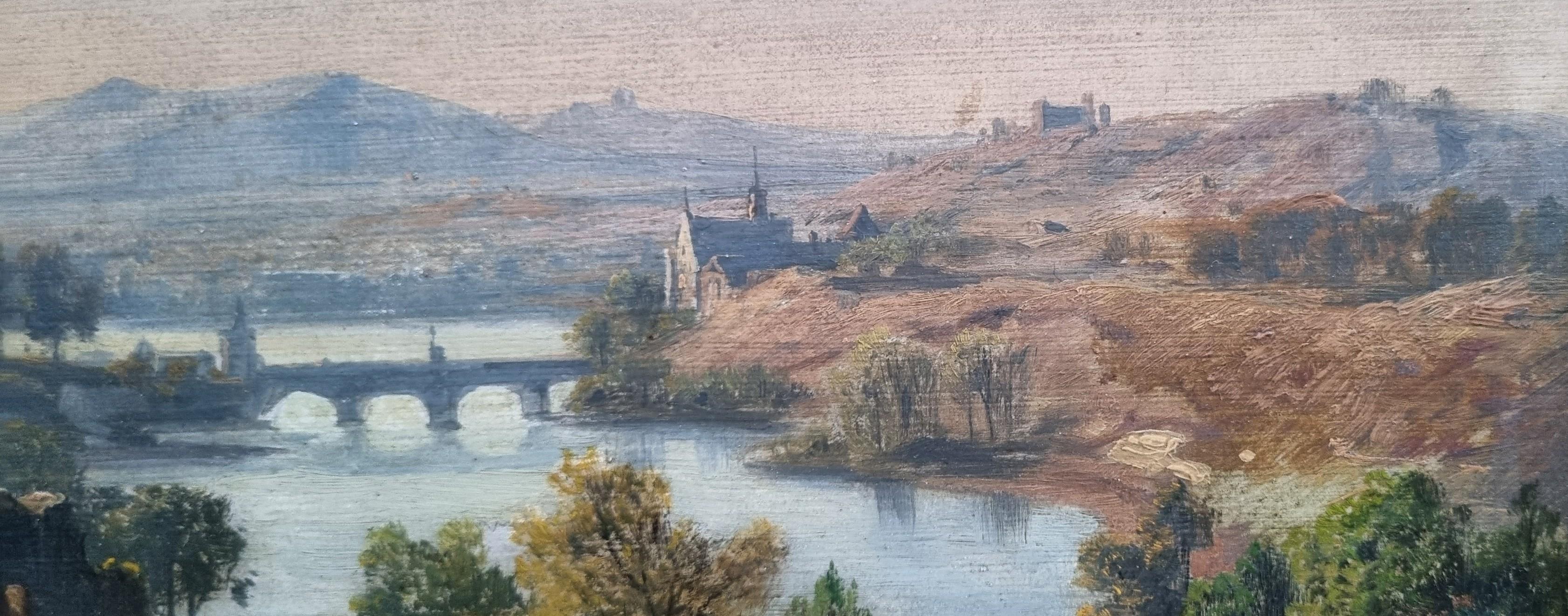 Dutch Painting Jan KOBELL Classical Landscape ruins river bridge 19th 5