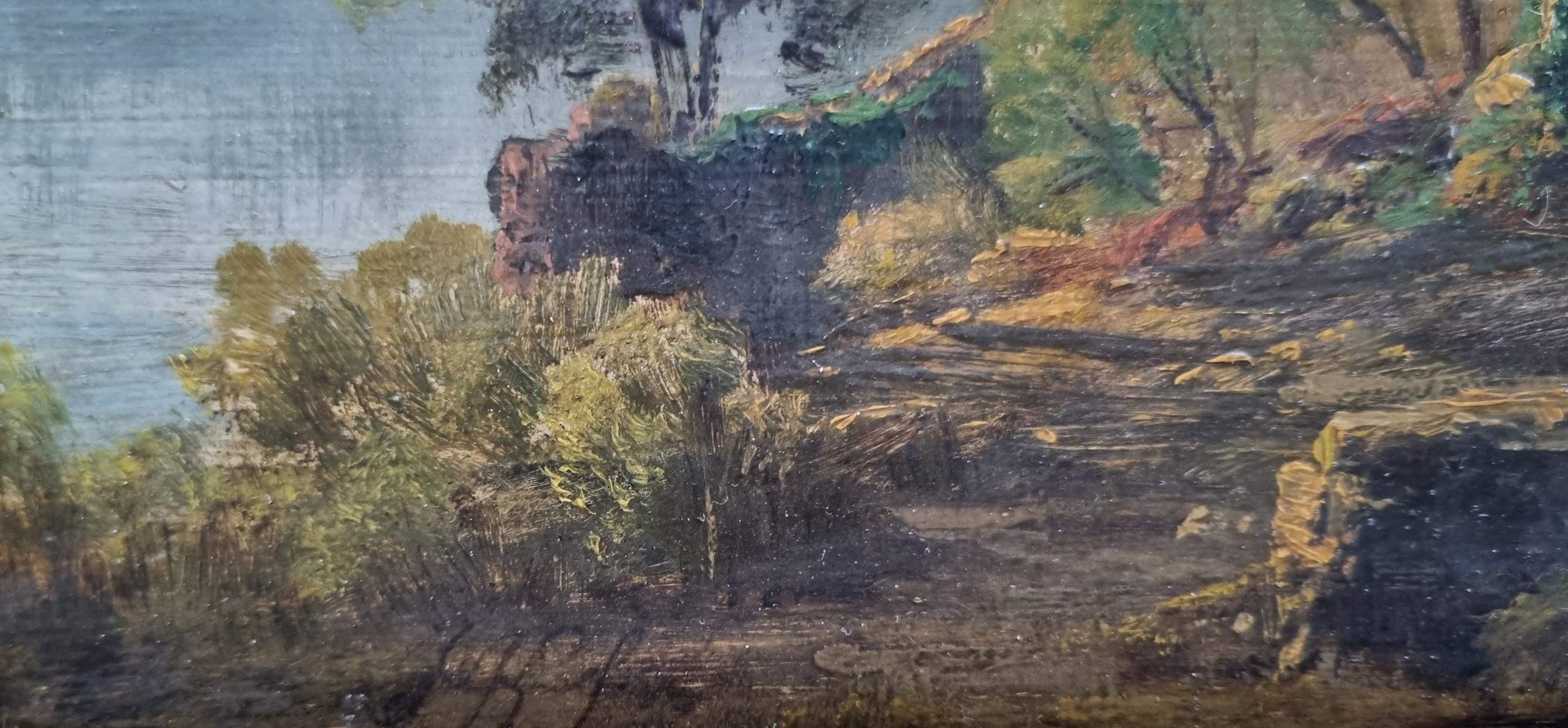 Dutch Painting Jan KOBELL Classical Landscape ruins river bridge 19th 6