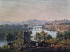 Dutch Painting Jan KOBELL Classical Landscape ruins river bridge 19th