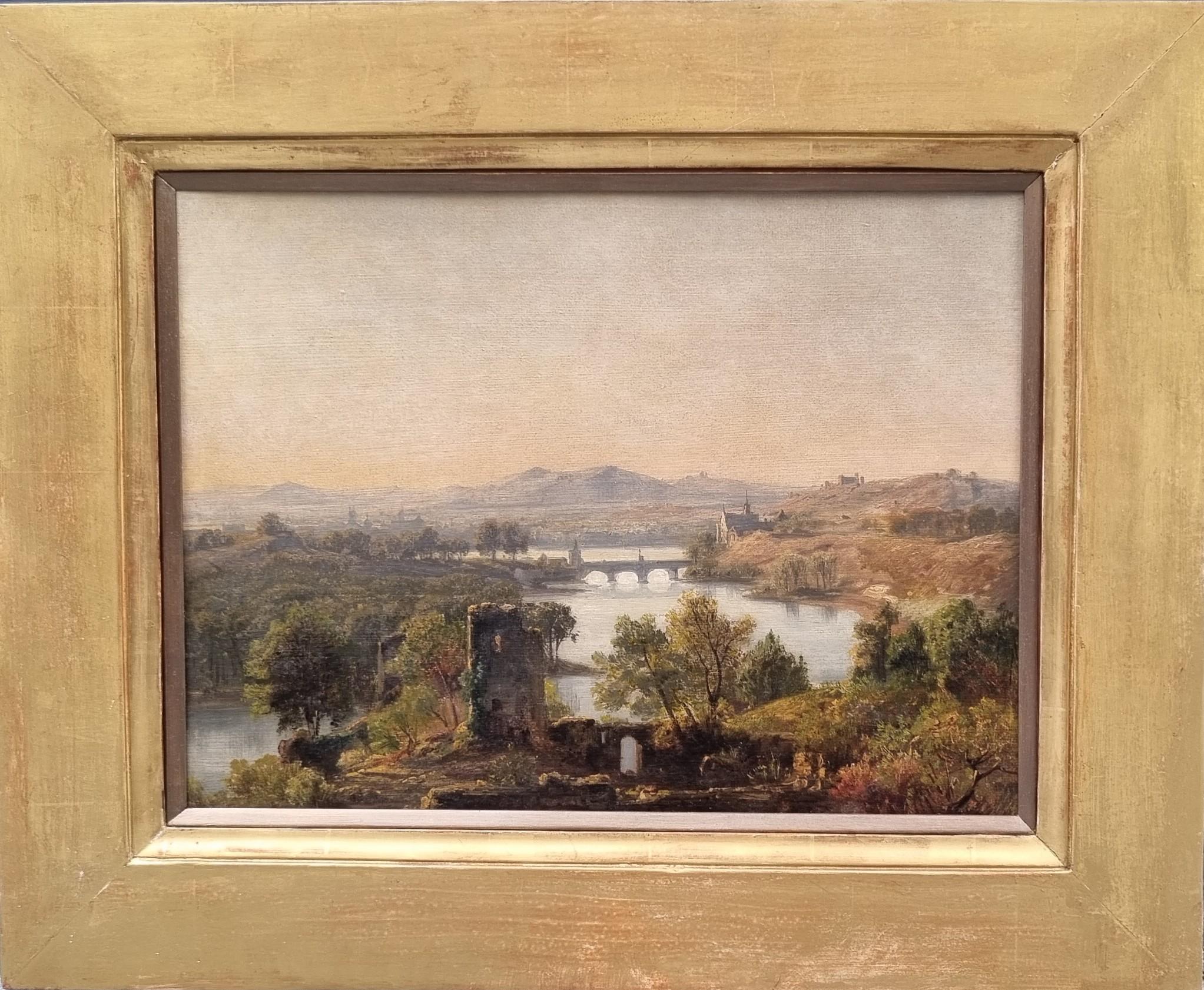 Jan KOBELL Paesaggio romantico rovine montagne fiume Olandese XIX in vendita 1