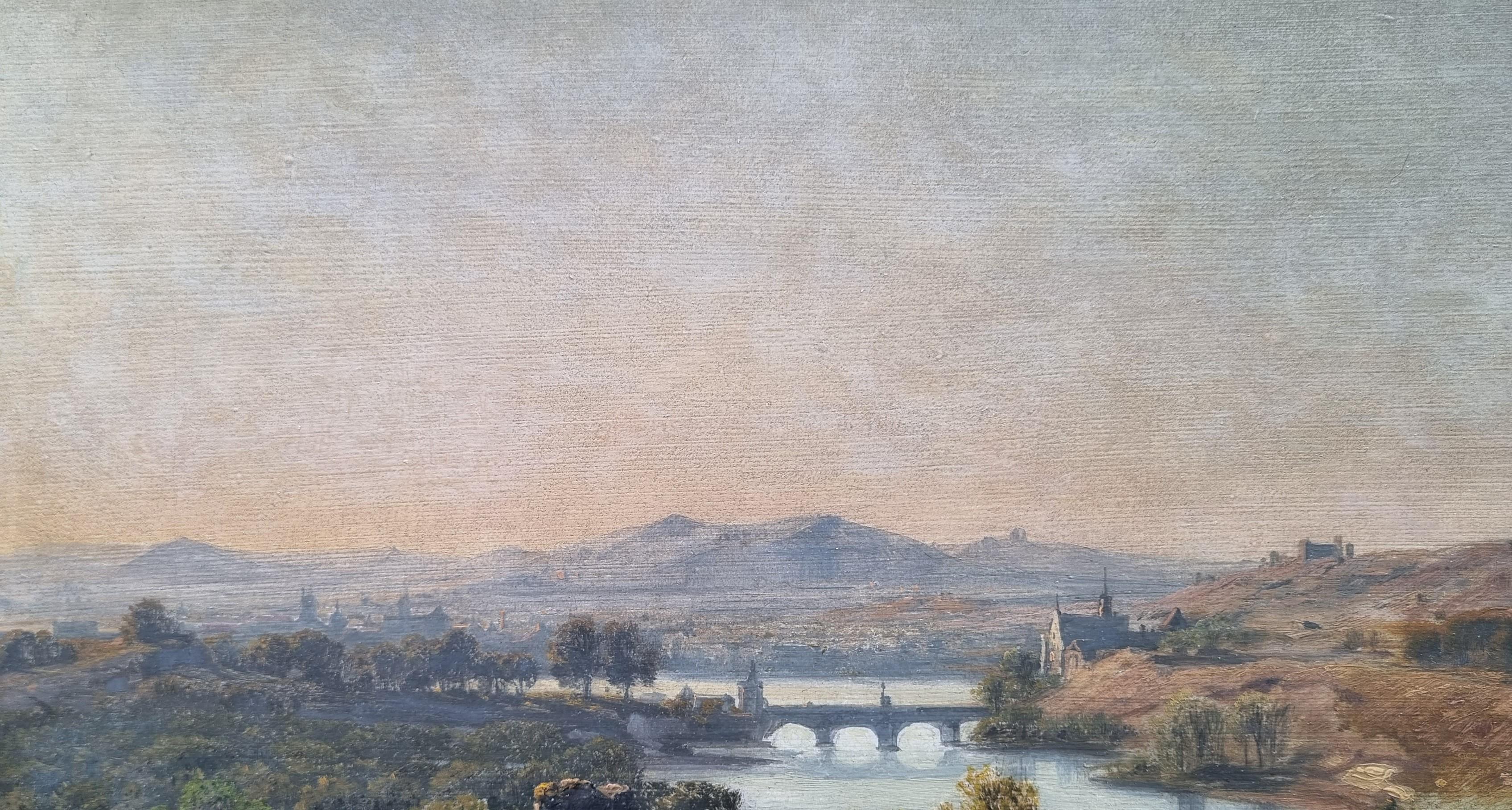 Jan KOBELL Paesaggio romantico rovine montagne fiume Olandese XIX in vendita 3