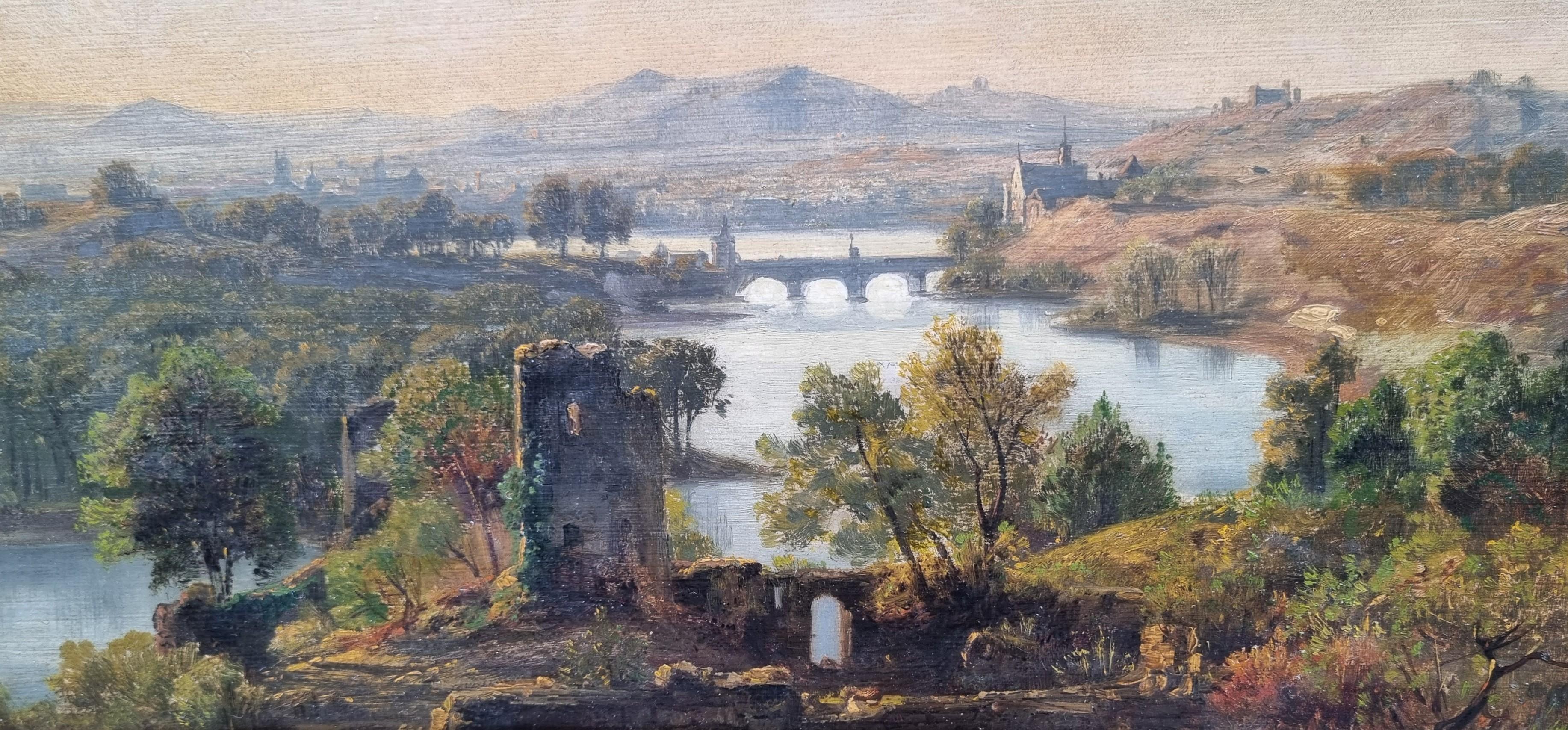 Jan KOBELL Paesaggio romantico rovine montagne fiume Olandese XIX in vendita 5