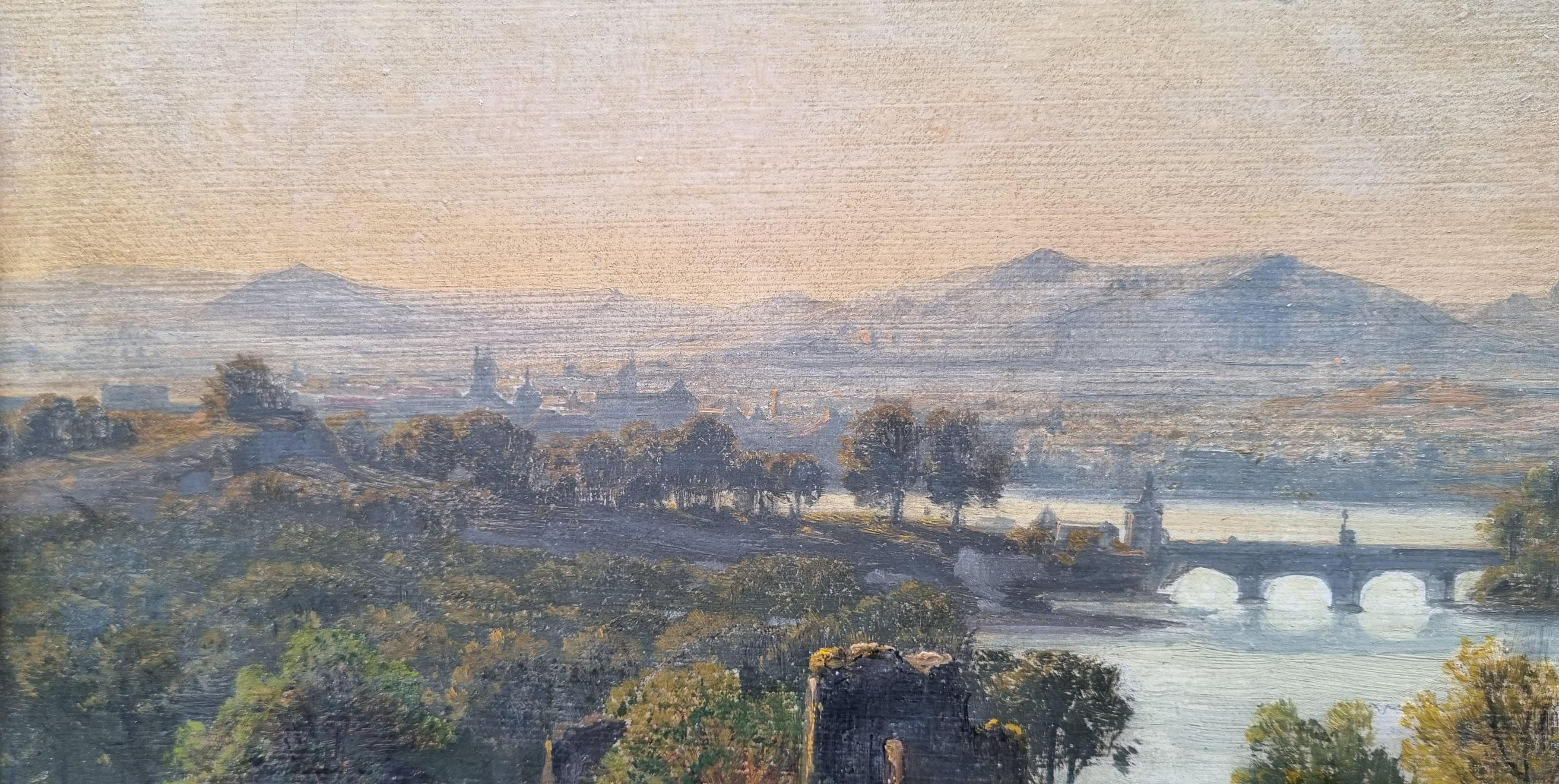 Jan KOBELL Paesaggio romantico rovine montagne fiume Olandese XIX in vendita 7
