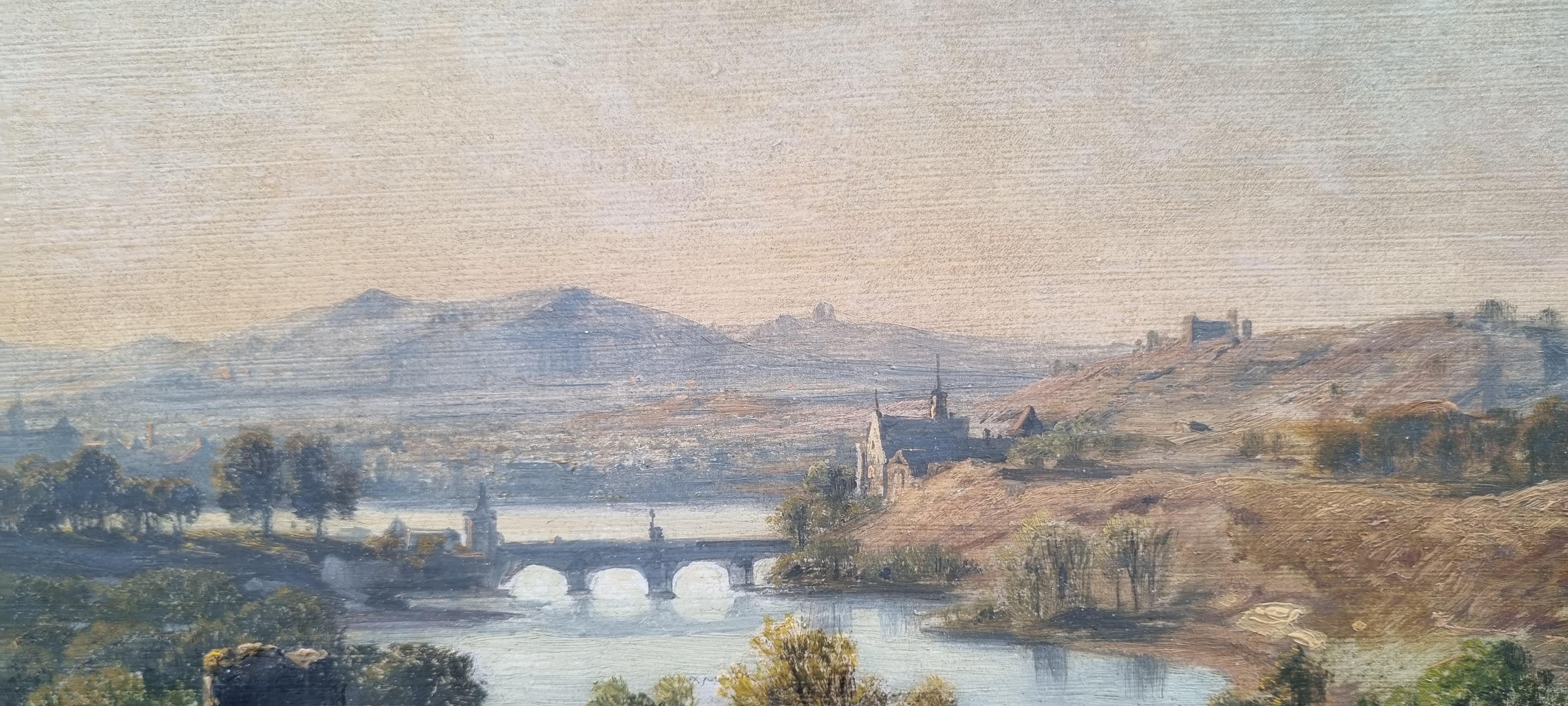 Jan KOBELL Paesaggio romantico rovine montagne fiume Olandese XIX in vendita 8