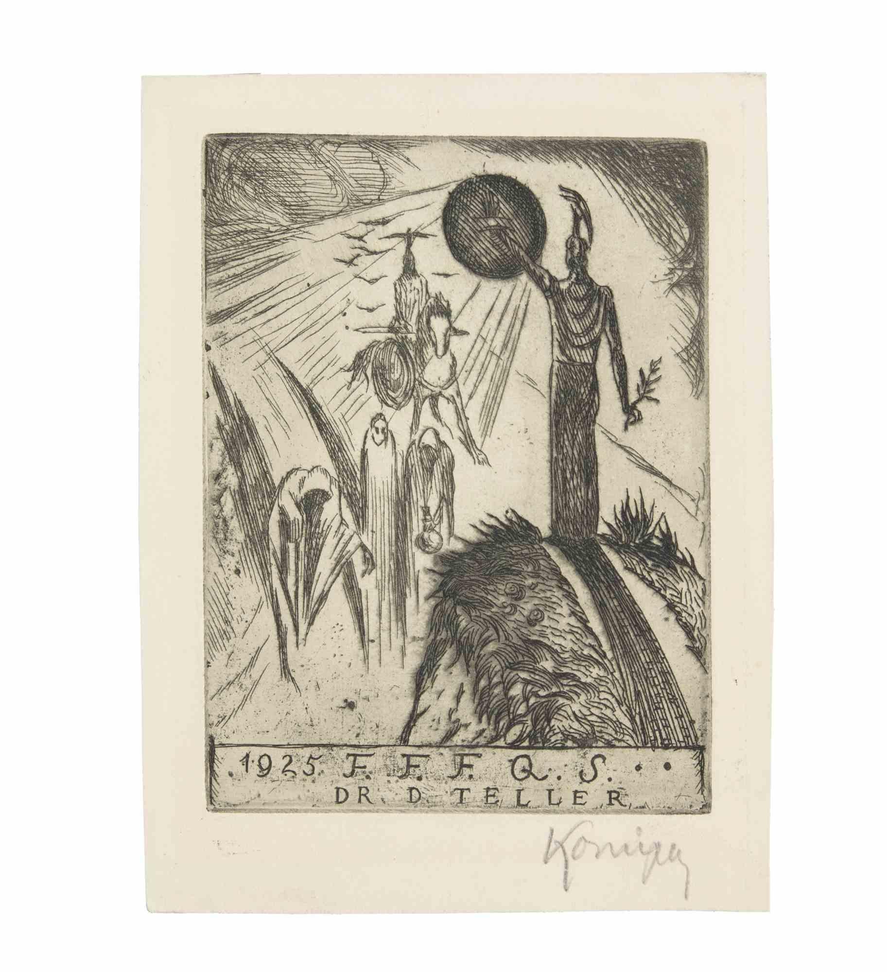 Ex Libris Doctr D. Teller - Etching by Jan Konupek - 1923 For Sale 1