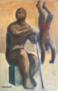 Acrobates; Jan Kovaleski; American born 20th c; oil on canvas
