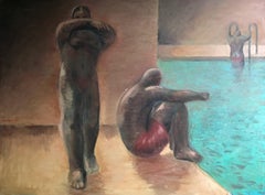 At the pool; Jan Kovaleski; American born 20th c; oil on canvas