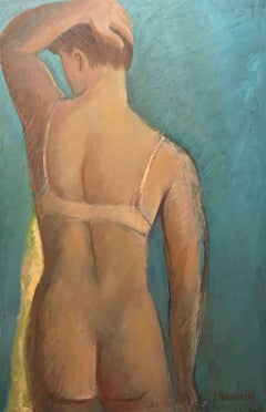 The yellow towel; Jan Kovaleski; American born 20th c; oil on canvas