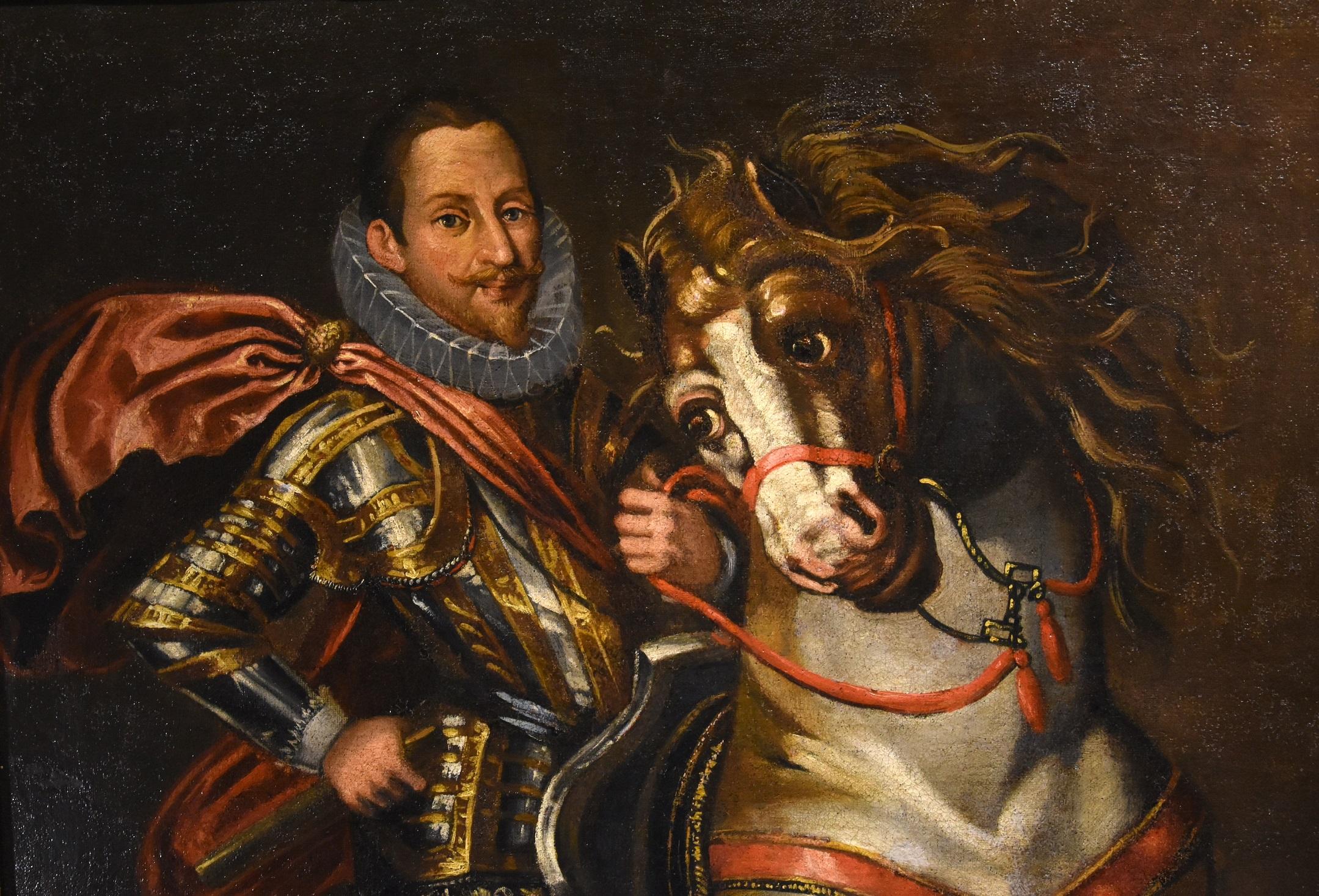 Equestrian Portrait Kraeck Paint Oil on canvas Old master 16/17th Century Italy For Sale 6