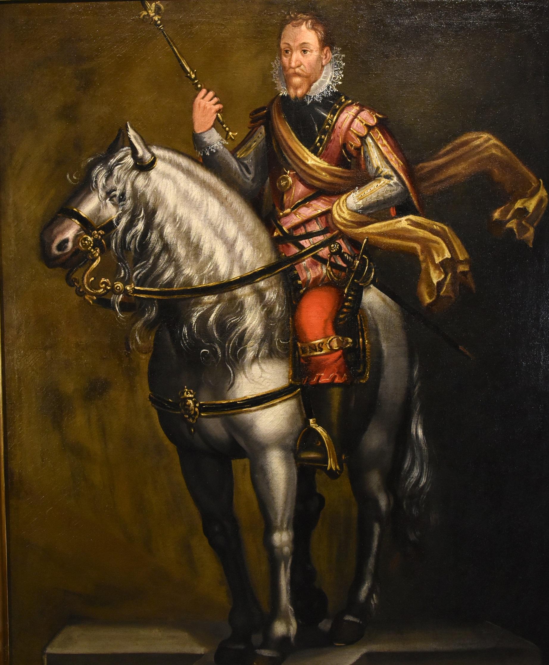 Equestrian Portrait Kraeck Paint Oil on canvas Old master 16/17th Century Italy For Sale 7