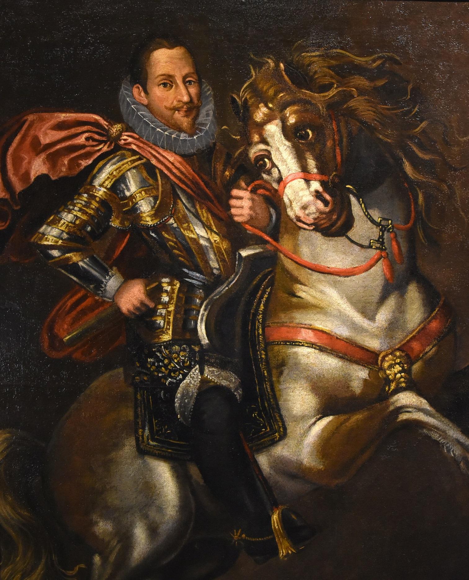 Equestrian Portrait Kraeck Paint Oil on canvas Old master 16/17th Century Italy For Sale 7