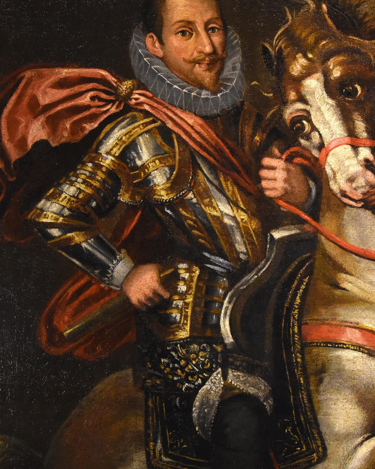 Equestrian Portrait Kraeck Paint Oil on canvas Old master 16/17th Century Italy For Sale 10