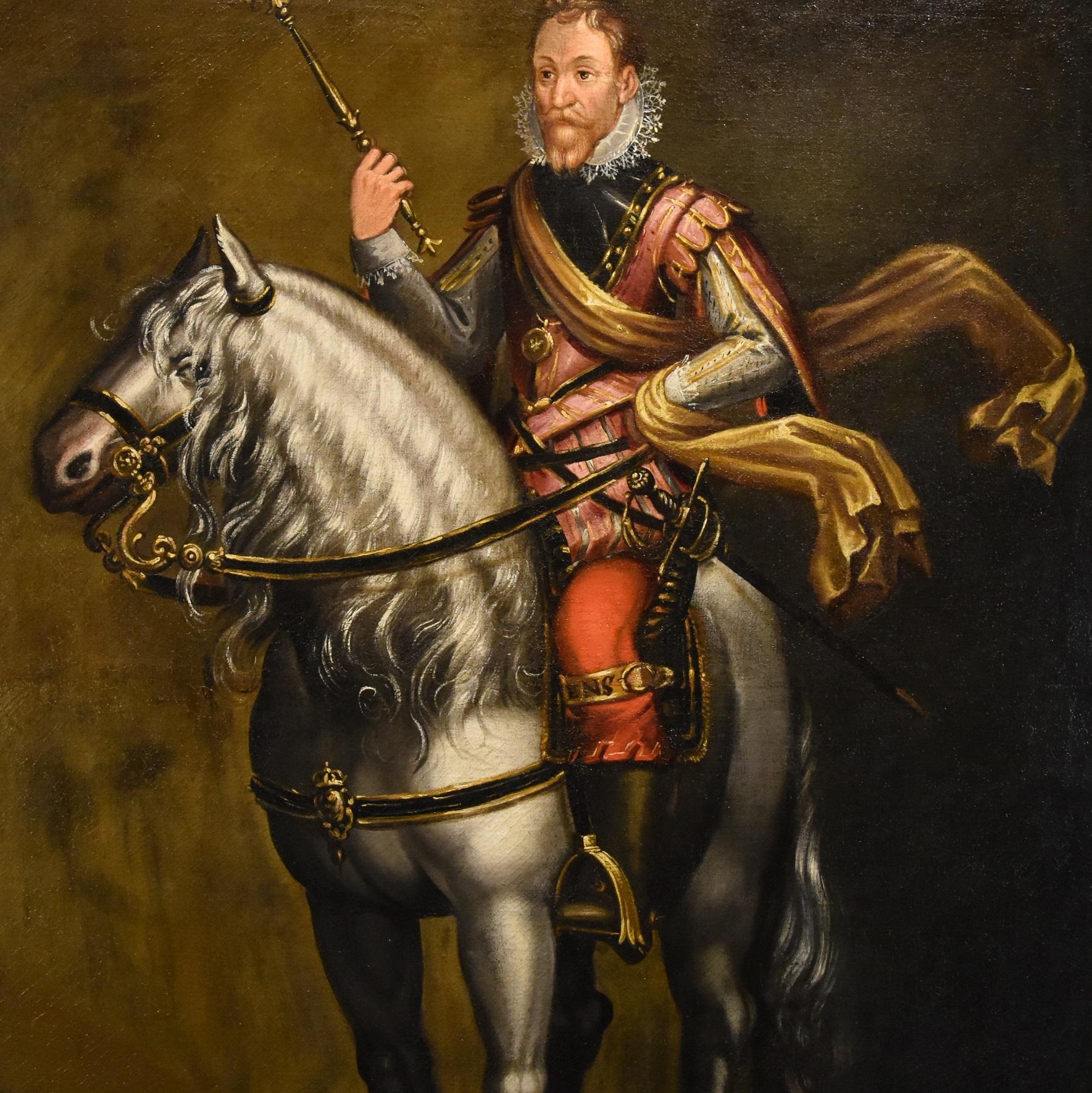 Equestrian Portrait Kraeck Paint Oil on canvas Old master 16/17th Century Italy - Old Masters Painting by Jan Kraeck, in Italy Giovanni Caracca (Haarlem c. 1540 - Turin 1607) 