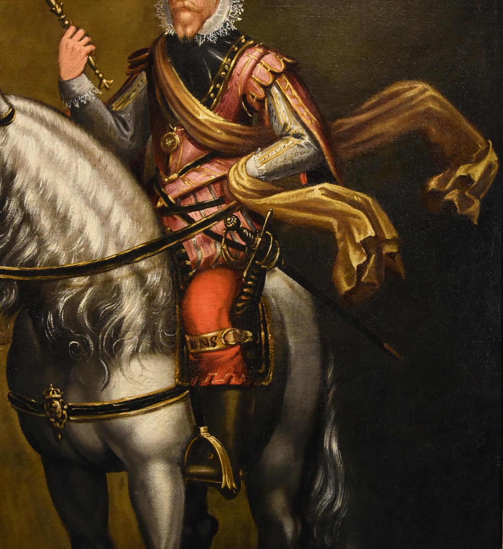 Equestrian Portrait Kraeck Paint Oil on canvas Old master 16/17th Century Italy For Sale 2
