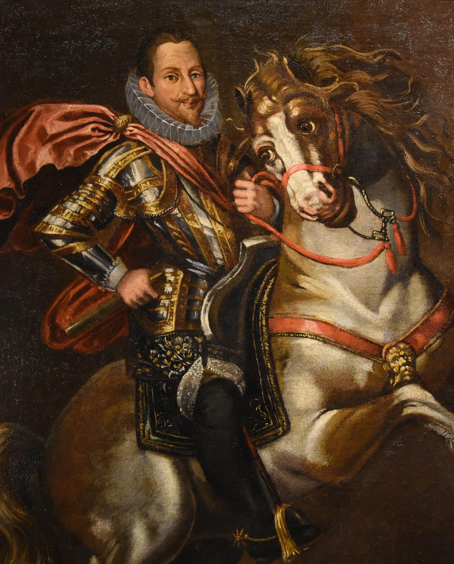 Equestrian Portrait Kraeck Paint Oil on canvas Old master 16/17th Century Italy For Sale 3