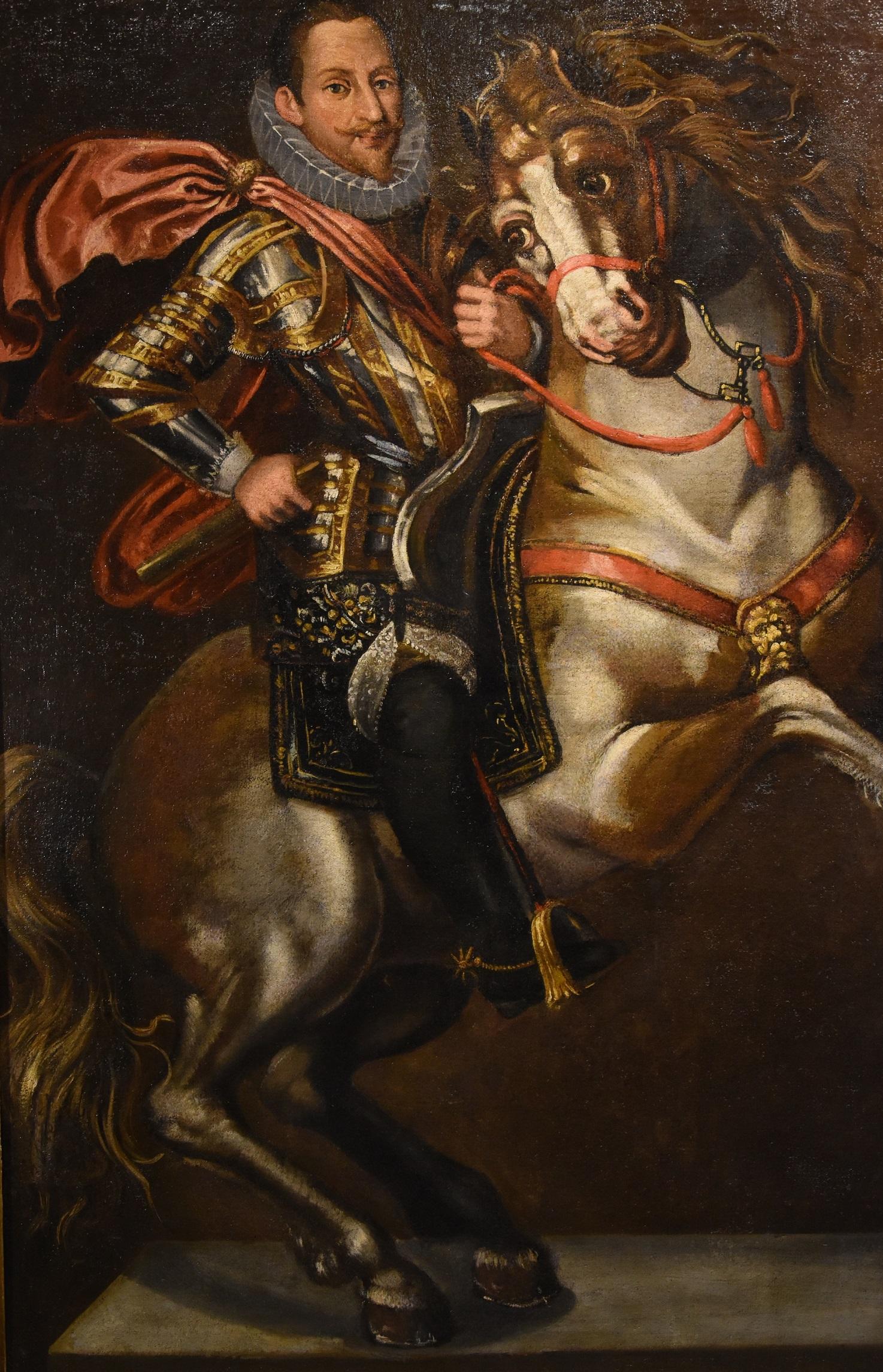 Equestrian Portrait Kraeck Paint Oil on canvas Old master 16/17th Century Italy For Sale 5
