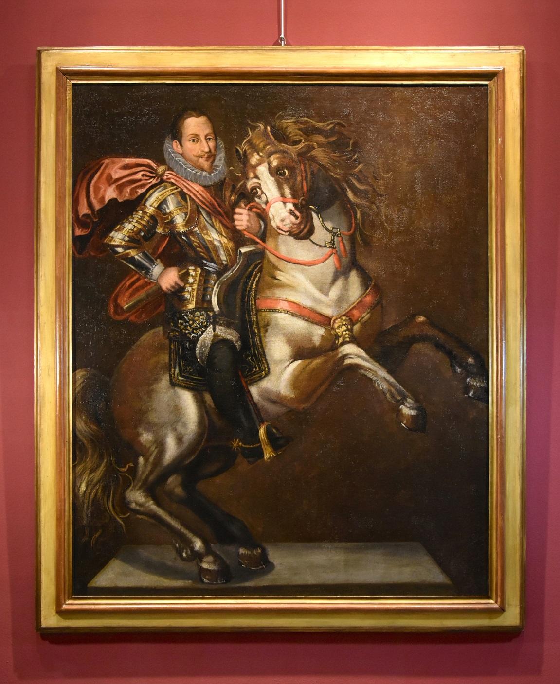 Equestrian Portrait Kraeck Paint Oil on canvas Old master 16/17th Century Italy - Painting by Jan Kraeck, in Italy Giovanni Caracca (Haarlem c. 1540 - Turin 1607) 