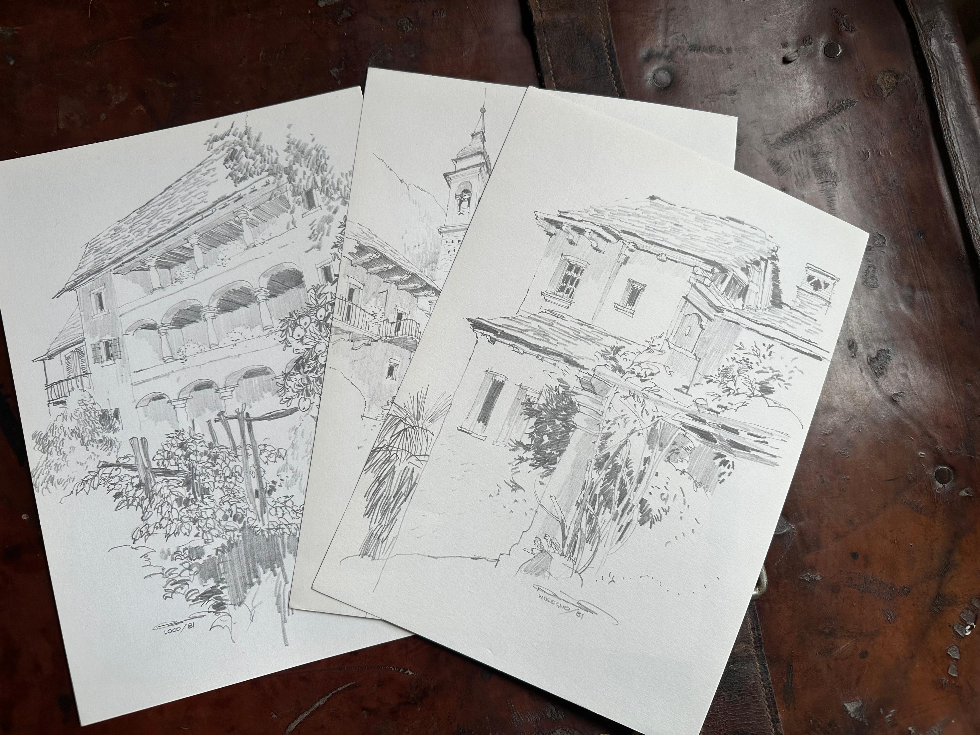 Jan Kristofori Original Pencil Sketches, Set of 3, Authentic Swiss Motives For Sale 5