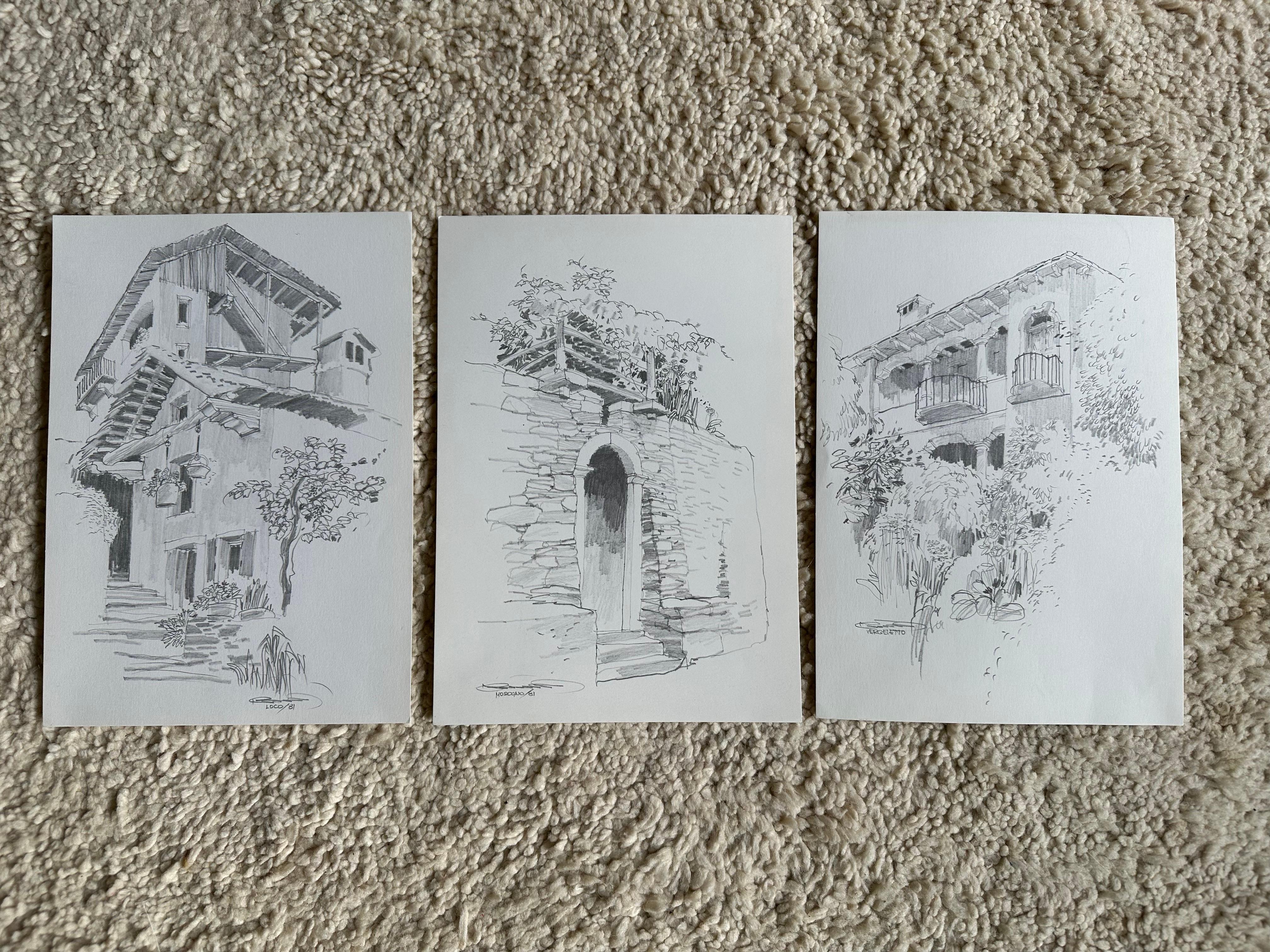 Jan Kristofori Original Pencil Sketches, Set of 3, Authentic Swiss Motives For Sale 8