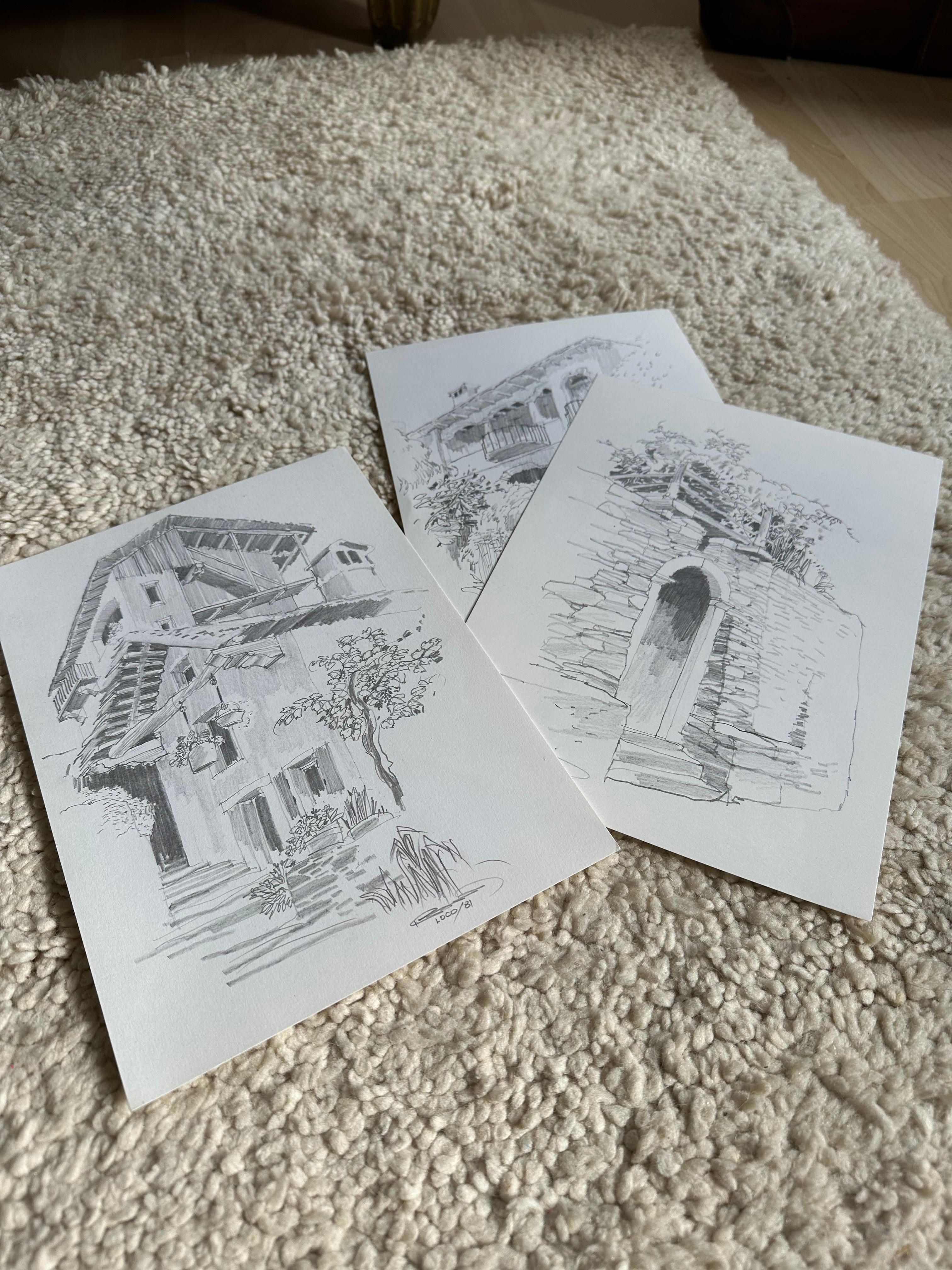 Jan Kristofori Original Pencil Sketches, Set of 3, Authentic Swiss Motives For Sale 9