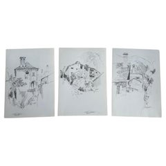 Vintage Jan Kristofori Original Pencil Sketches, Set of 3, Authentic Swiss Motives