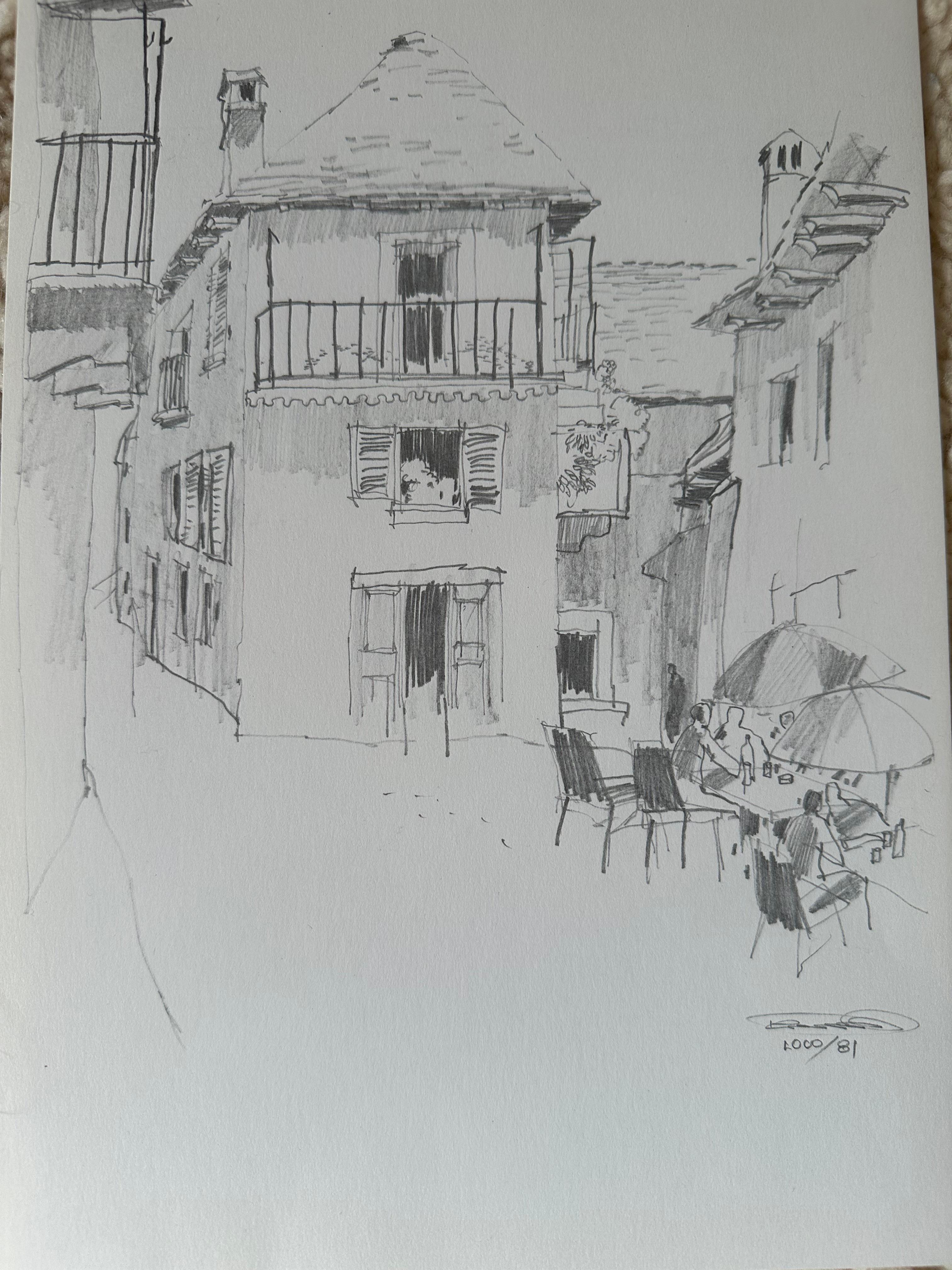 Late 20th Century Jan Kristofori Original Pencil Sketches, Set of 3, Swiss Motives, town 