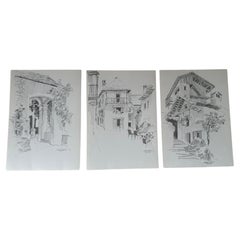 Jan Kristofori Original Pencil Sketches, Set of 3, Swiss Motives, town "Loco"