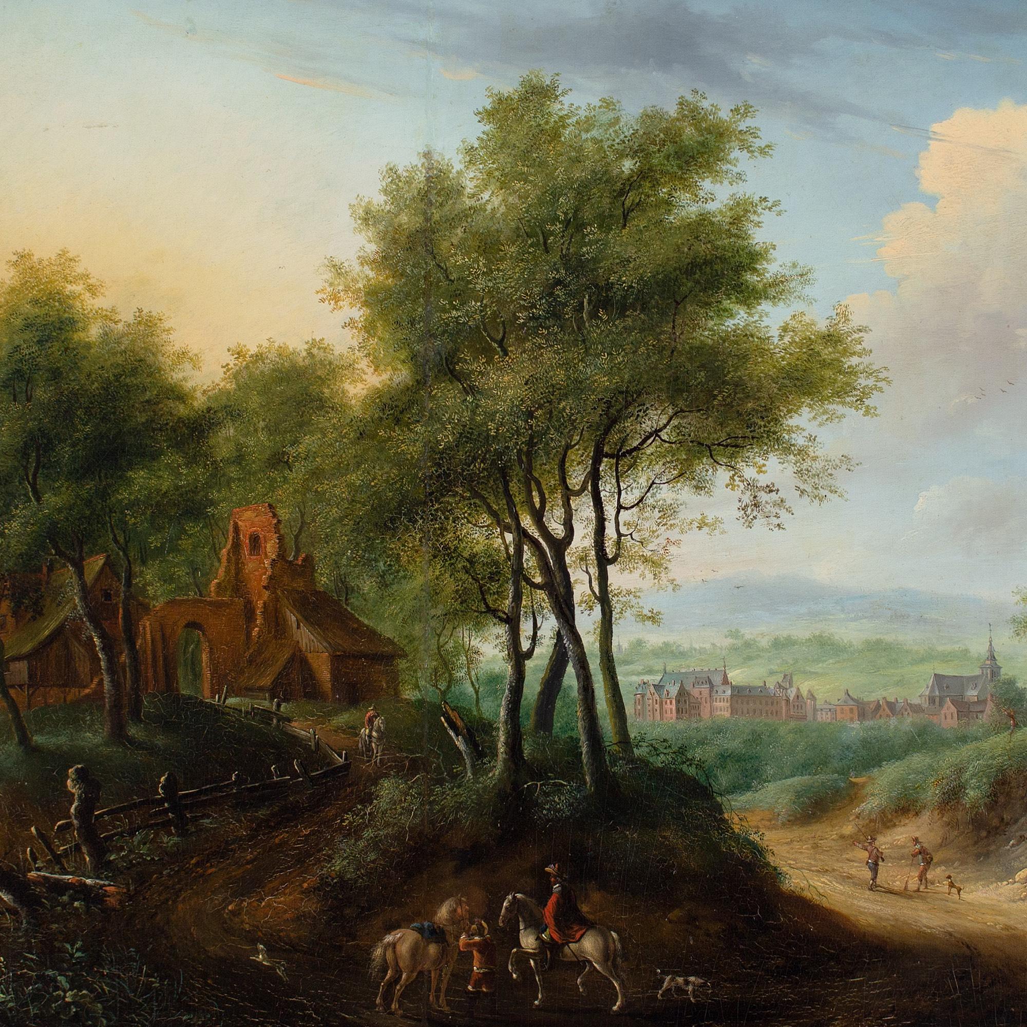 Jan Ludewick De Wouters, Bewaldete Landschaft mit Reitern, Ruine und entfernter Stadt im Angebot 5