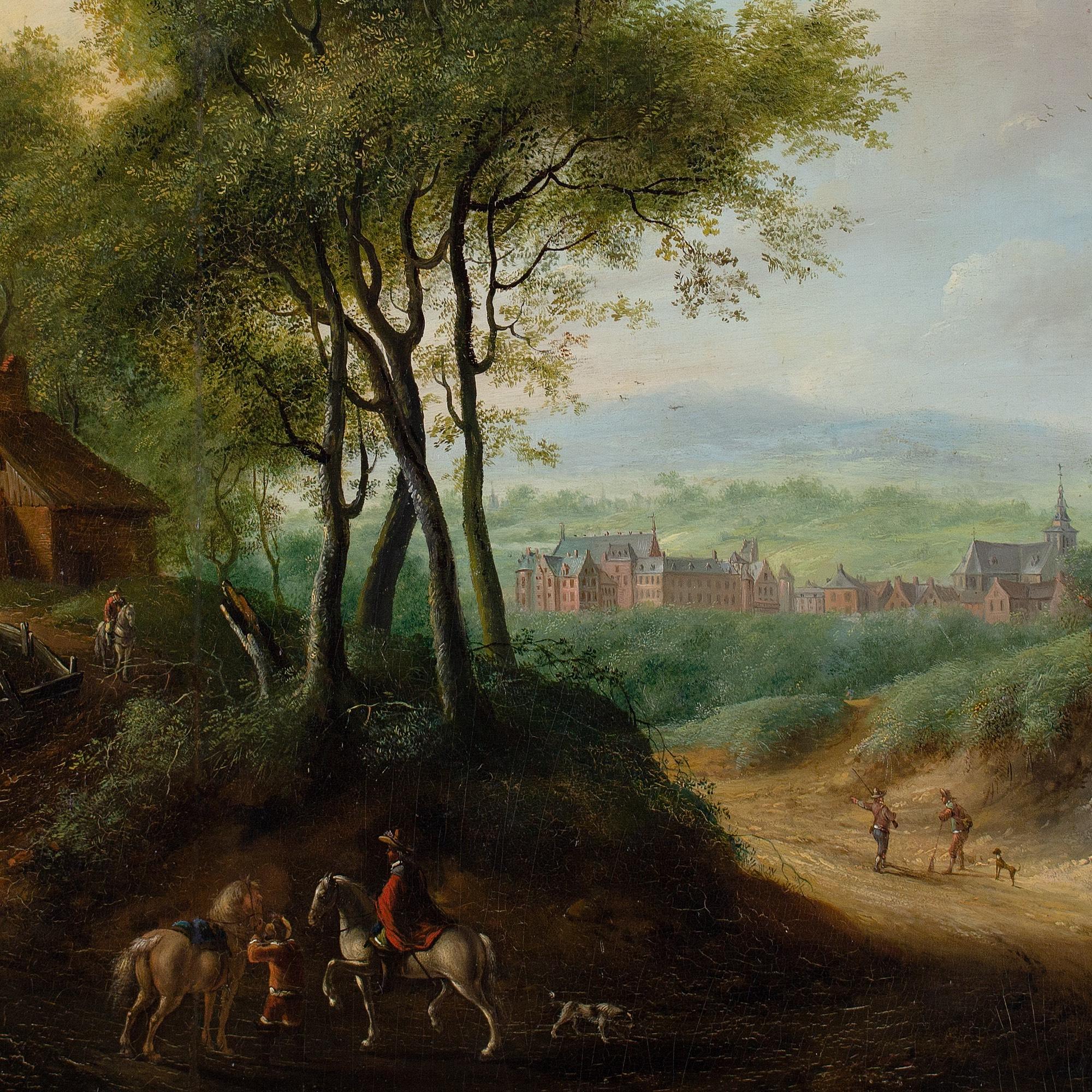 Jan Ludewick De Wouters, Bewaldete Landschaft mit Reitern, Ruine und entfernter Stadt im Angebot 7