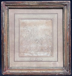 Siglo XVII Holandés Antiguo Maestro Dibujo Tinta Cristo en la Cruz Muchas Figuras 1674