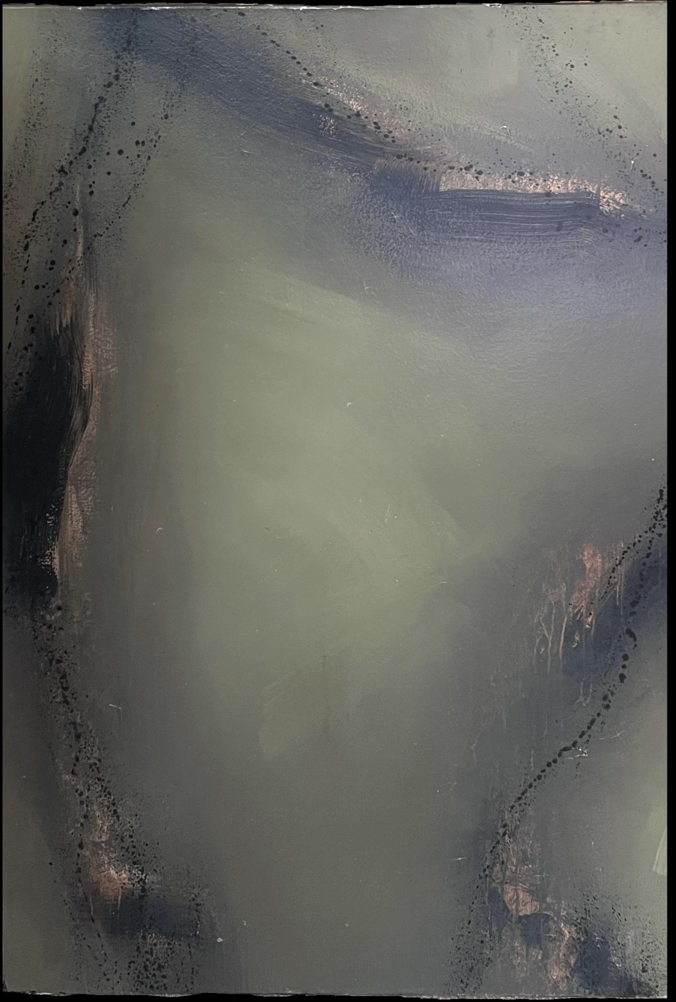 Immense peinture expressionniste contemporaine française signée Atmospheric Greys - Painting de Jan Maï