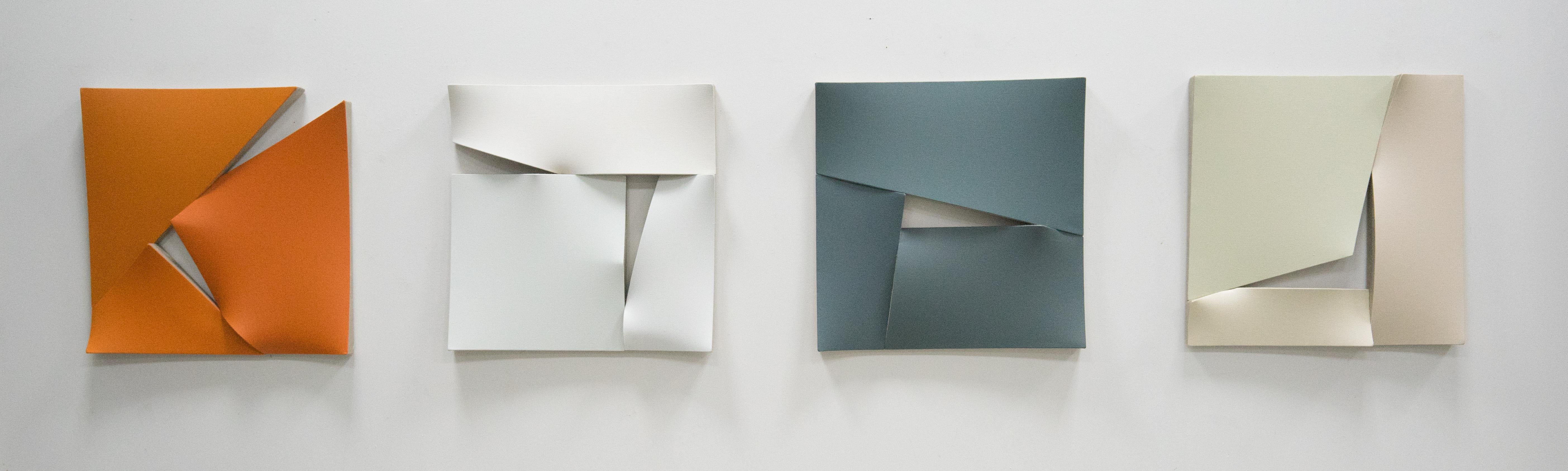 Cuts in Orange - Gray Abstract Sculpture by Jan Maarten Voskuil