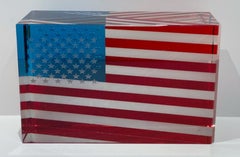 Signierte, 3-D-Skulptur amerikanischer Flaggenskulptur aus geschliffenem, poliertem und geätztem Glas, einzigartig